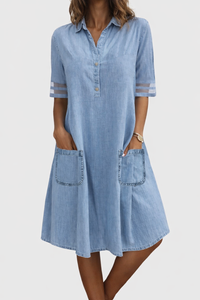 Miriana | Midi Dress Denim Button Front Collared