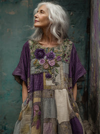 Mirenza | Maxi Dress Patchwork Print V-Neck Long Sleeve