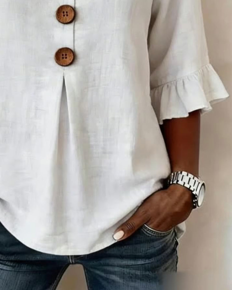 Rolvene blouse ruffle sleeve detail