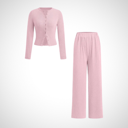 Lazelle | Long-Sleeve Top and Trouser Two-Piece Set — Pink colourway