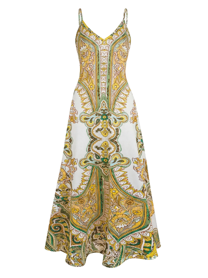 Florenne yellow boho floral sleeveless dress - front view