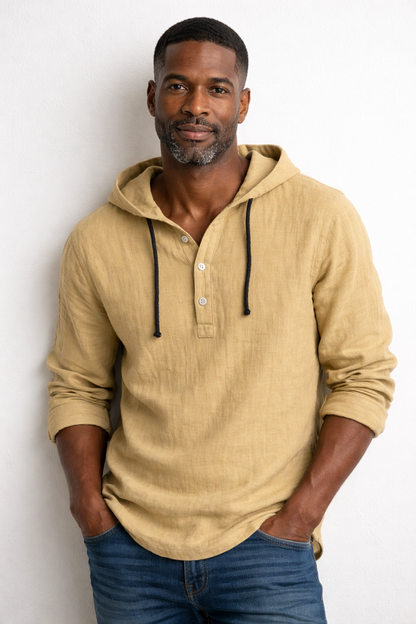 Lorven linen hooded shirt - lifestyle 3