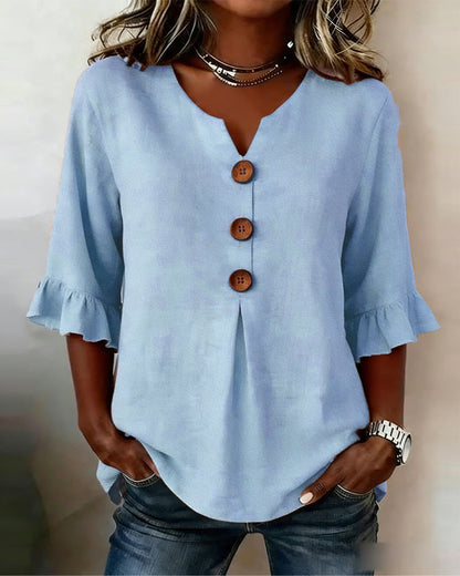 Rolvene blue cotton-linen blouse