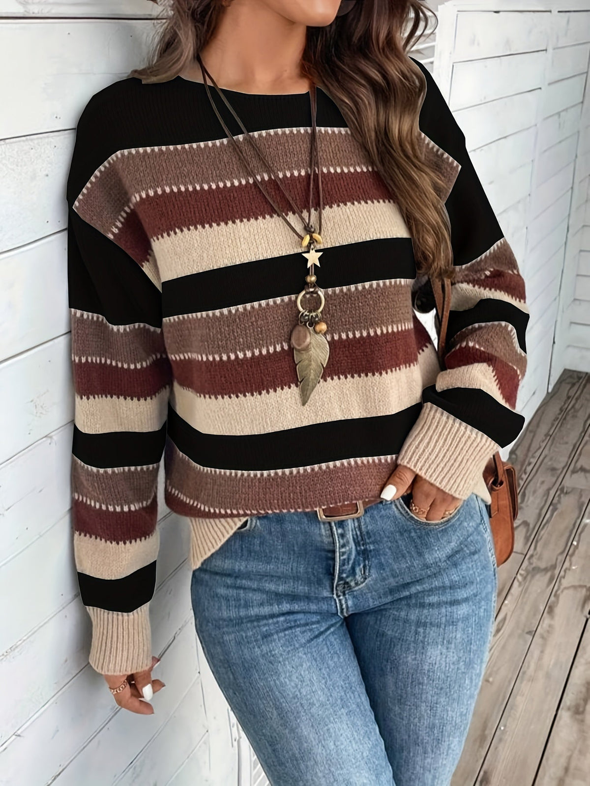 Women's Striped Round-Neck Jumper, Knitted Sweater - view 6
