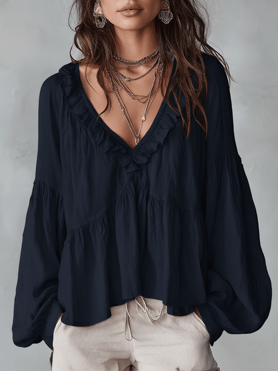 Cirenne Navy Blue blouses - front view