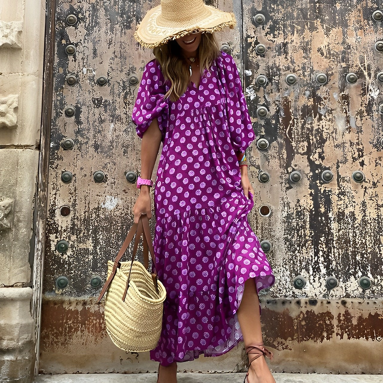 Olverine | Midi Dress Embroidered Detail Soft Fabric