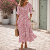 Francesca | Midi Dress Ruched Wrap V-Neck Short Sleeve