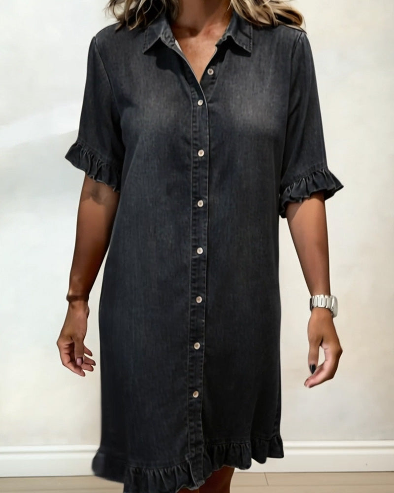 Yvanna black denim dress lifestyle