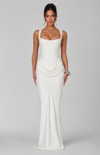 Rosalienne | Maxi Dress Crepe Square Neck Lace-Up Back