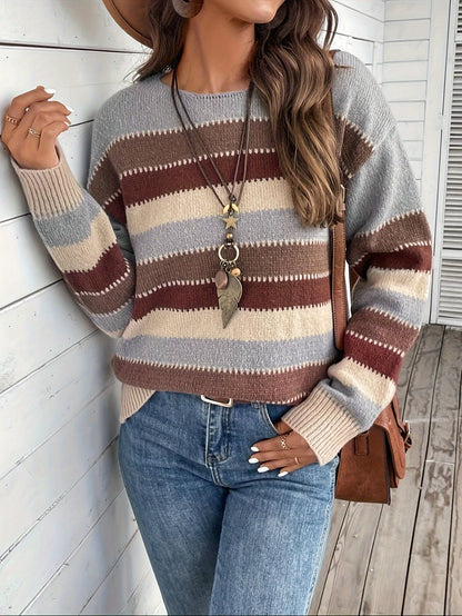 Women's Striped Round-Neck Jumper, Knitted Sweater - view 4