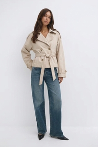 Women's Double Breasted Belted Trench Coat, Classic Cotton Blend