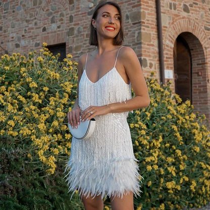 Lumirelle | Sequin Feather Evening Gown with Halter Neckline - Image 1