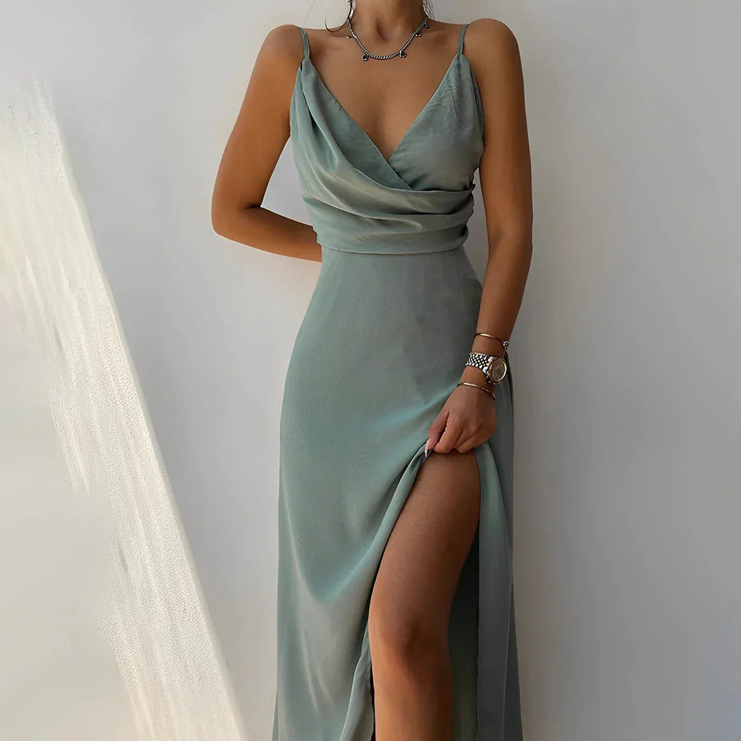 Cassivelle | Sophisticated Maxi Dress with Side Slit and Cowl Neck - Image 3