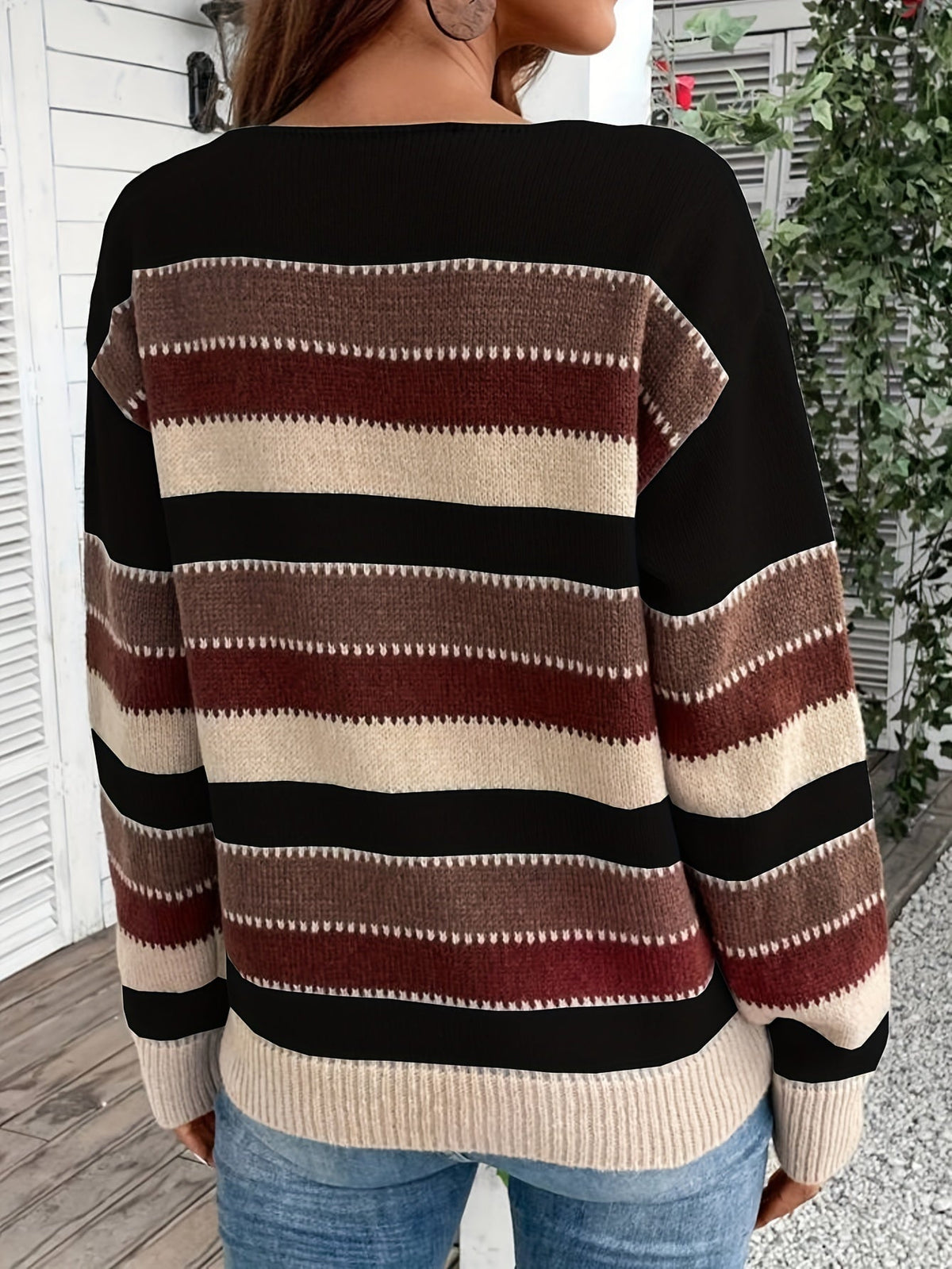 Women's Striped Round-Neck Jumper, Knitted Sweater - view 7