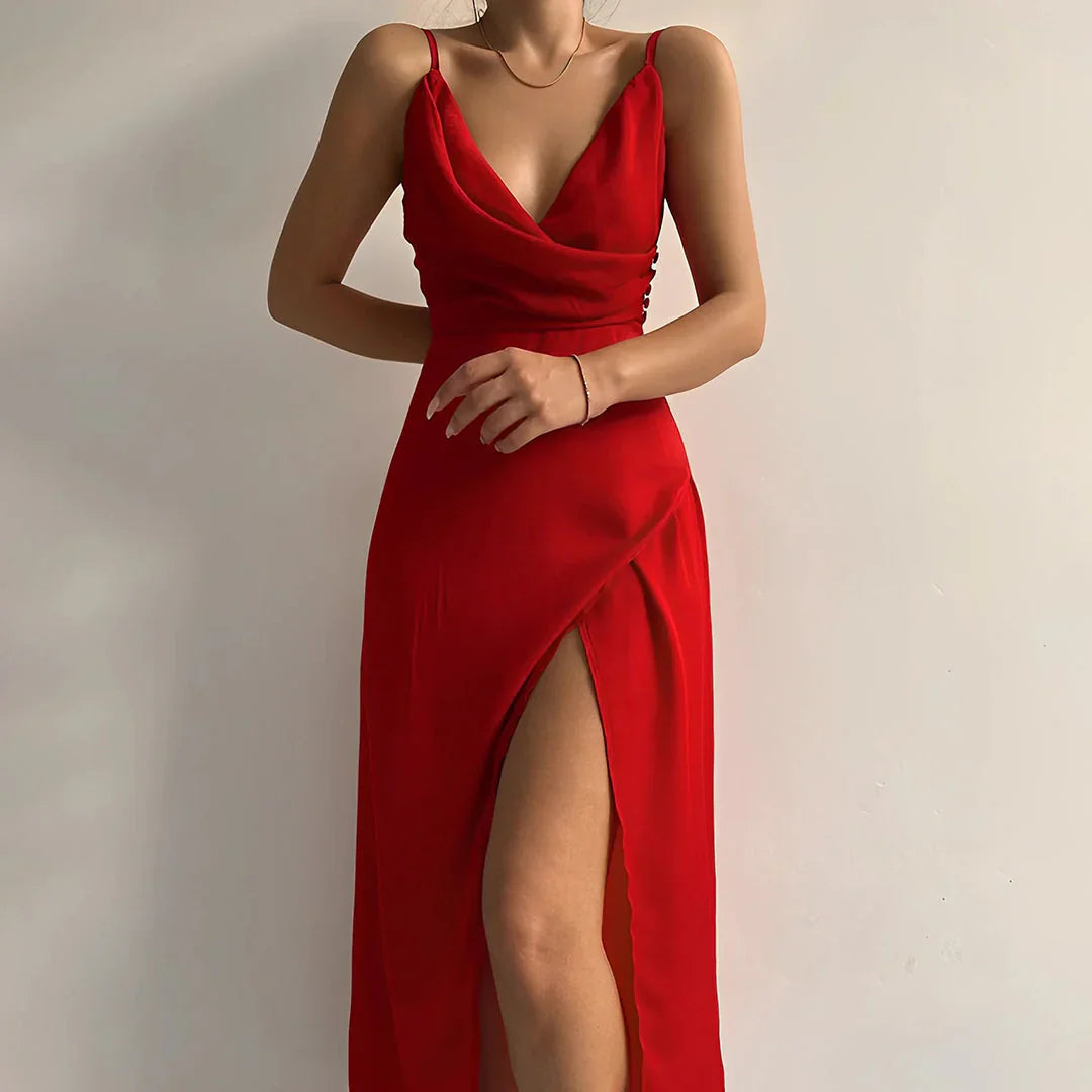 Cassivelle | Sophisticated Maxi Dress with Side Slit and Cowl Neck - Image 2