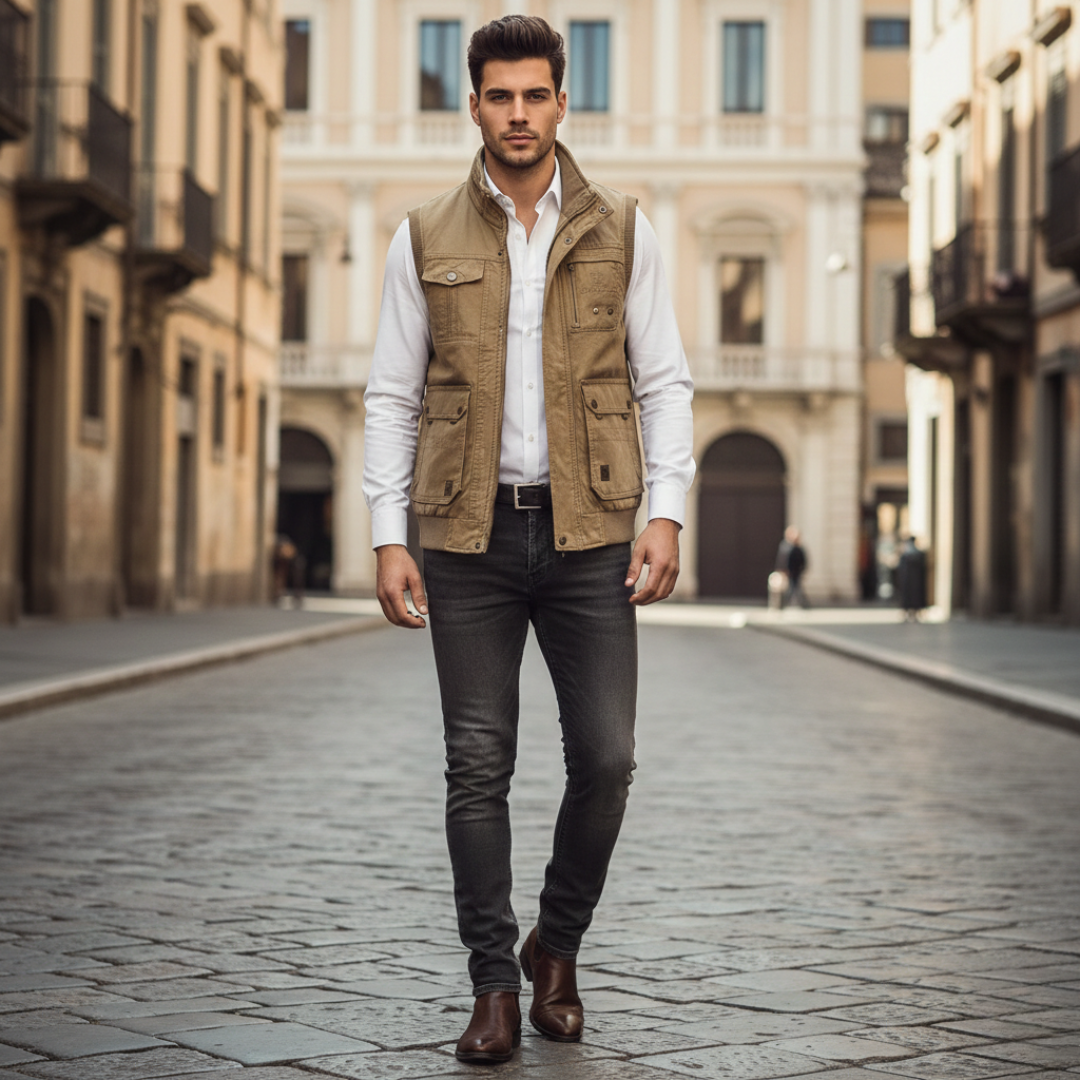 Armando | Gilet Multi-Tasche in Stile Vintage per Uomini