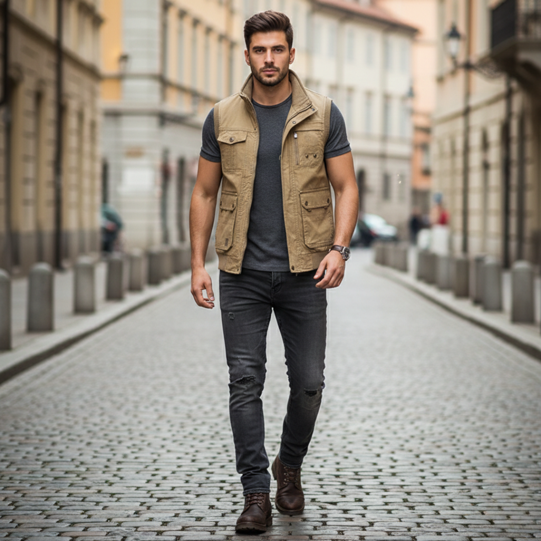 Armando | Gilet Multi-Tasche in Stile Vintage per Uomini