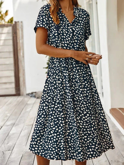 Corvelle | Spotted print shirt midi dress with waist tie