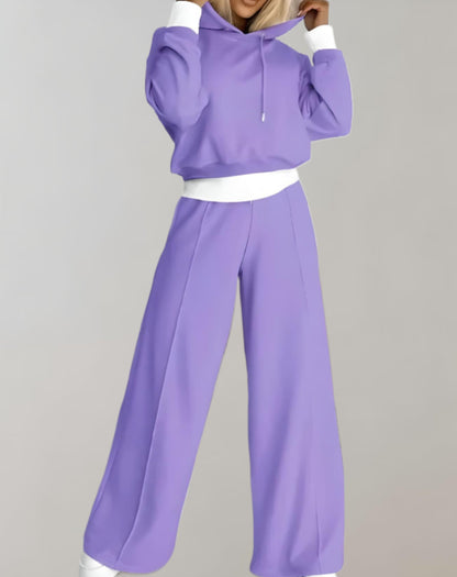 Talsenna | Two-Piece Set Hoodie Wide-Leg Pants Drawstring Knit