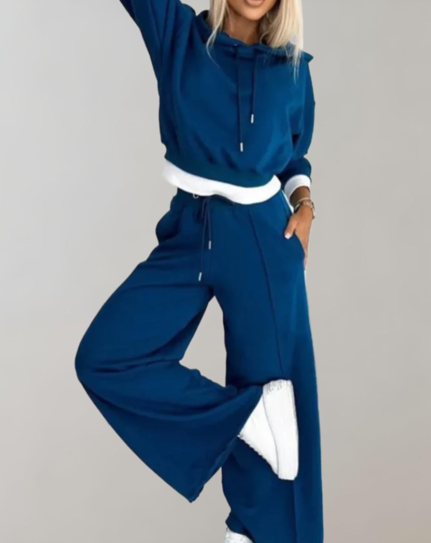 Talsenna | Two-Piece Set Hoodie Wide-Leg Pants Drawstring Knit