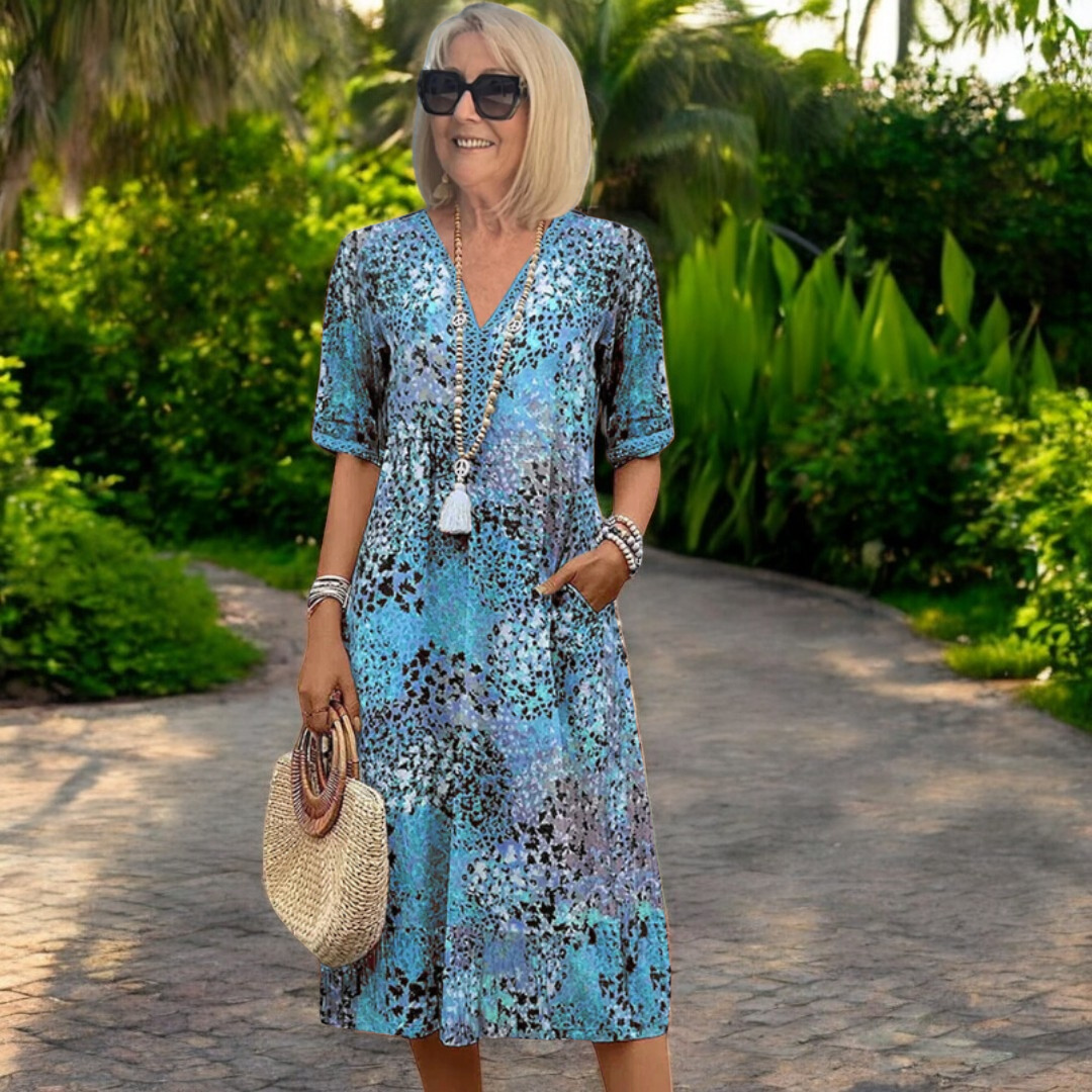 Arvane blue boho mosaic maxi dress
