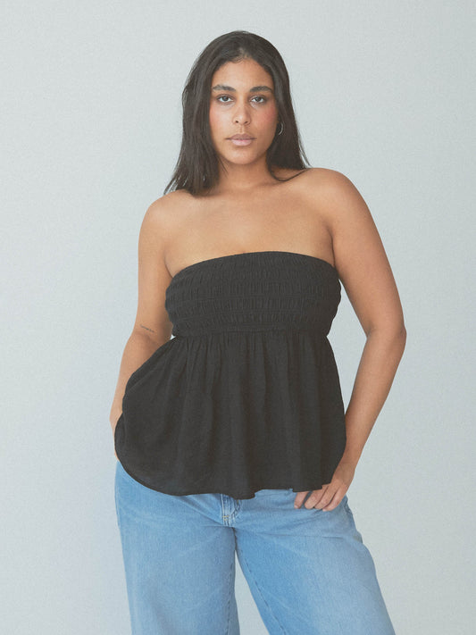 Vellene black strapless tube top - front view