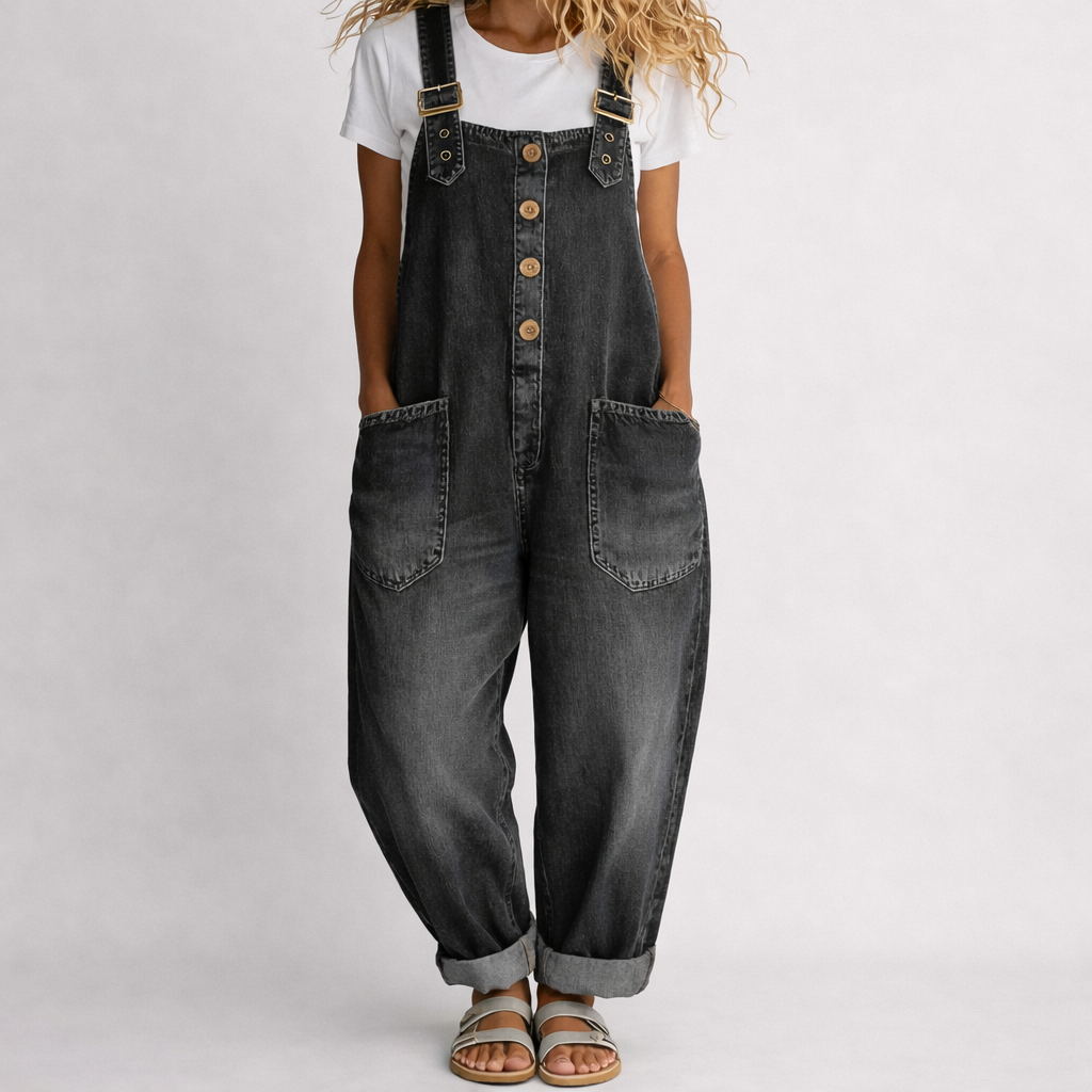Petra | Relaxed adjustable denim jumpsuit - Black