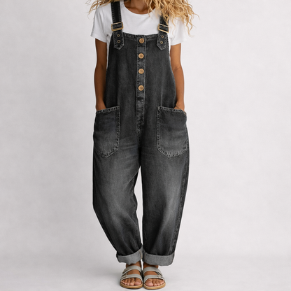 Petra | Relaxed adjustable denim jumpsuit - Black