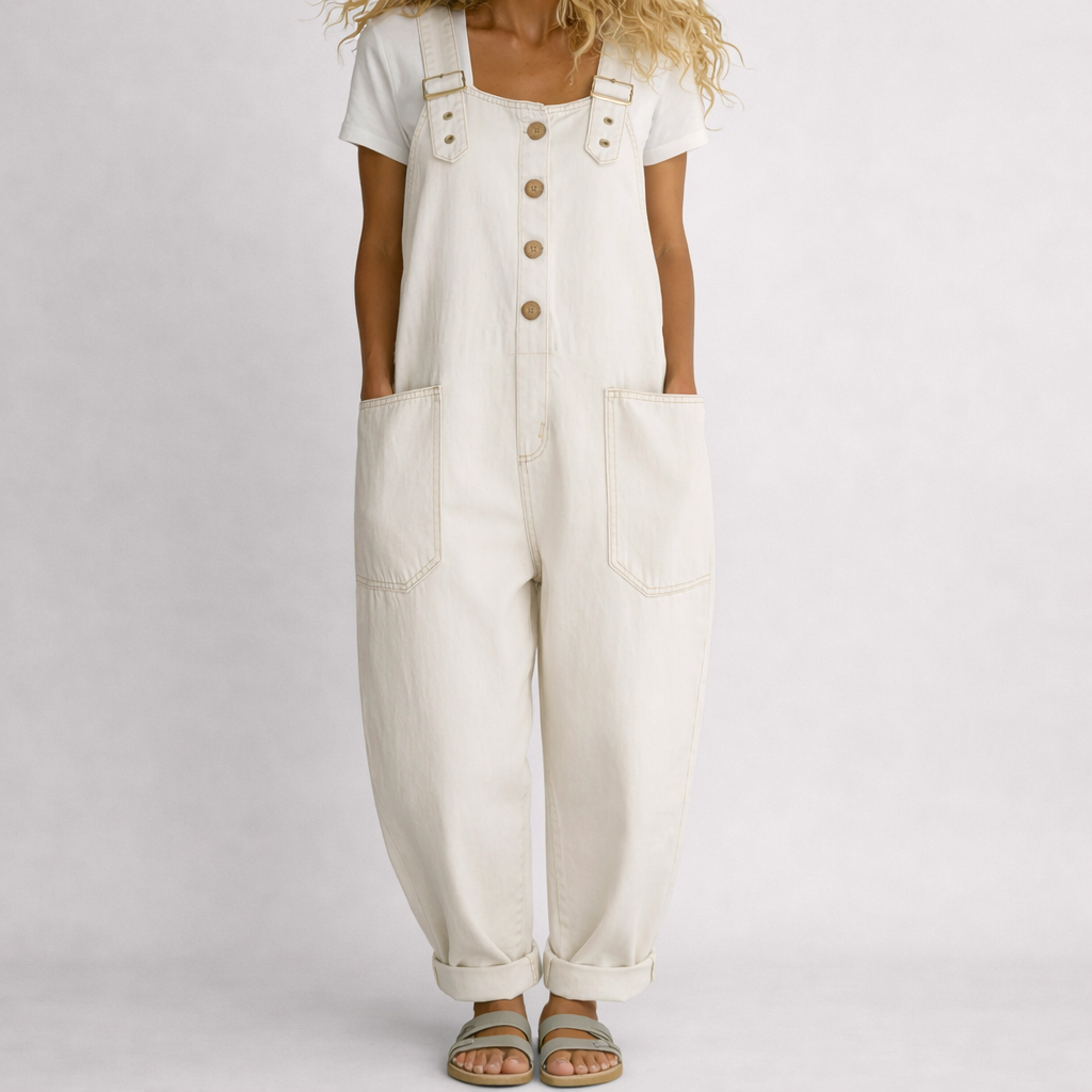 Petra | Relaxed adjustable denim jumpsuit - White