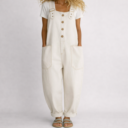 Petra | Relaxed adjustable denim jumpsuit - White
