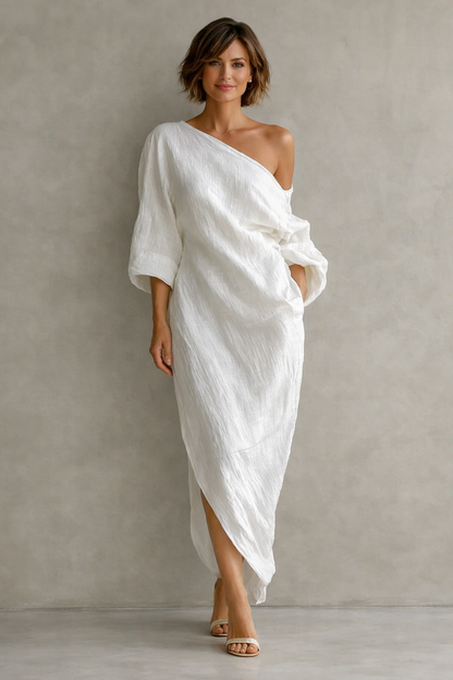 Bianca asymmetric white maxi dress - XS