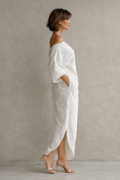 Bianca asymmetric white maxi dress - M