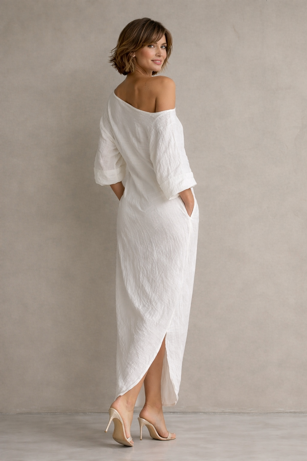 Bianca asymmetric white maxi dress - L