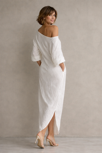 Bianca asymmetric white maxi dress - L