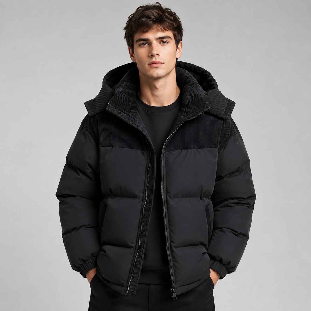 Men's Oversized Hooded Puffer Jacket, Quilted Coat
