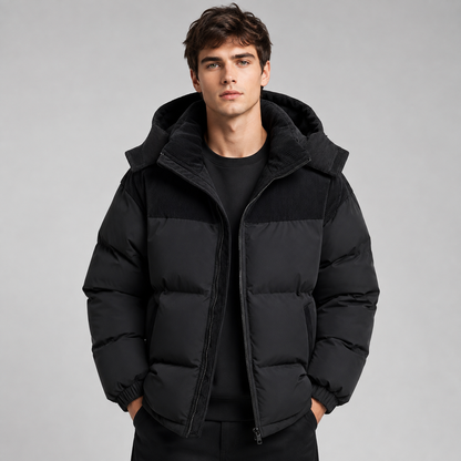 Men's Oversized Hooded Puffer Jacket, Quilted Coat