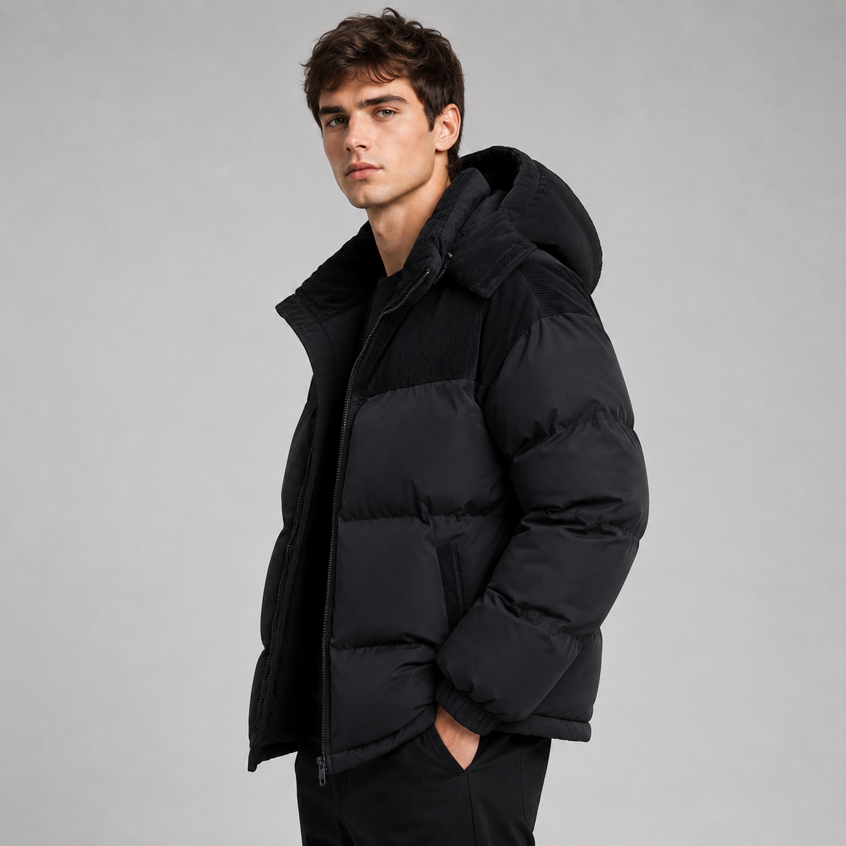 Men's Oversized Hooded Puffer Jacket, Quilted Coat - view 6