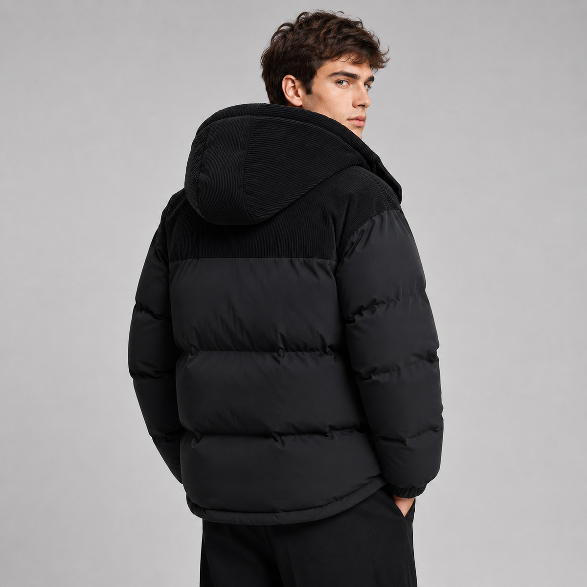 Men's Oversized Hooded Puffer Jacket, Quilted Coat - view 5