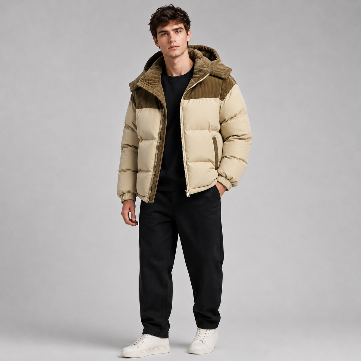 Men's Oversized Hooded Puffer Jacket, Quilted Coat - view 7
