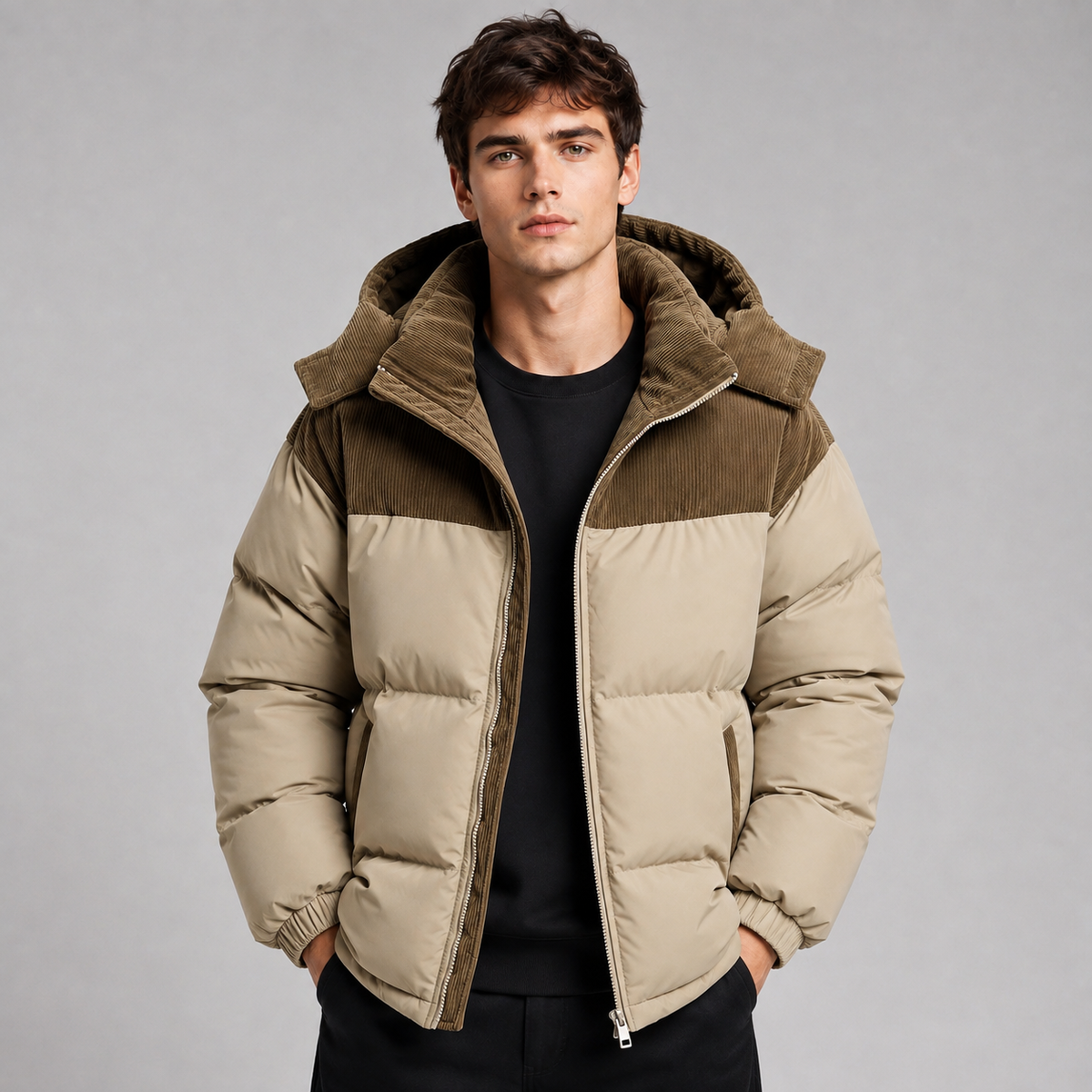 Men's Oversized Hooded Puffer Jacket, Quilted Coat - view 2