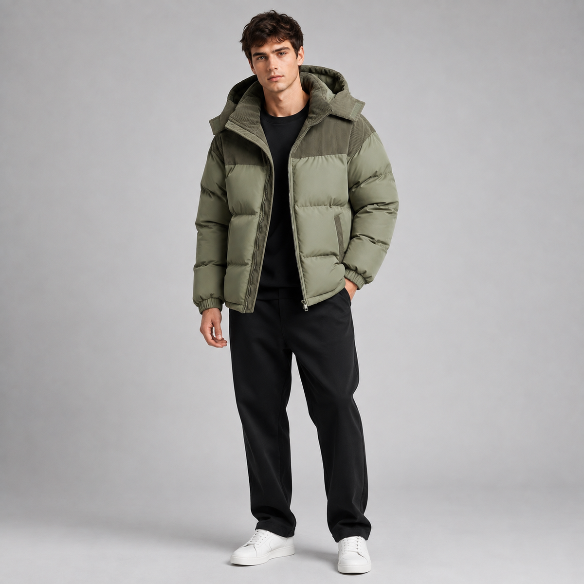Men's Oversized Hooded Puffer Jacket, Quilted Coat - view 8