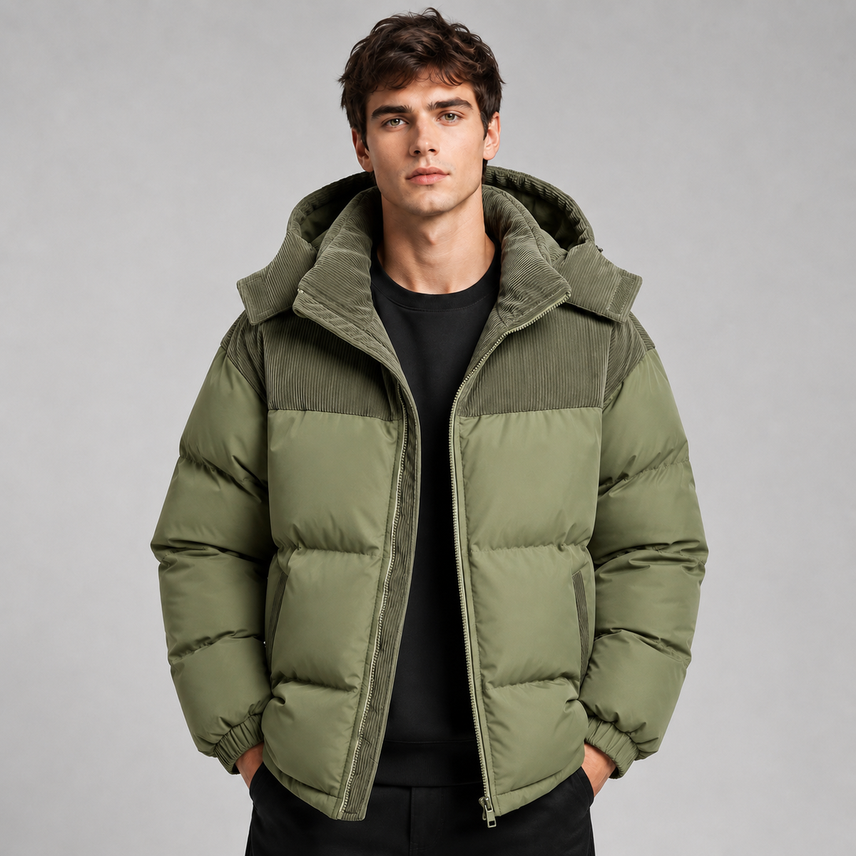 Men's Oversized Hooded Puffer Jacket, Quilted Coat - view 3