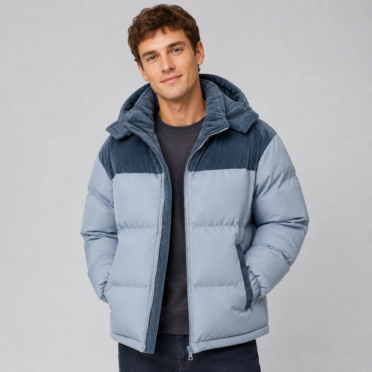 Men's Oversized Hooded Puffer Jacket, Quilted Coat - view 4