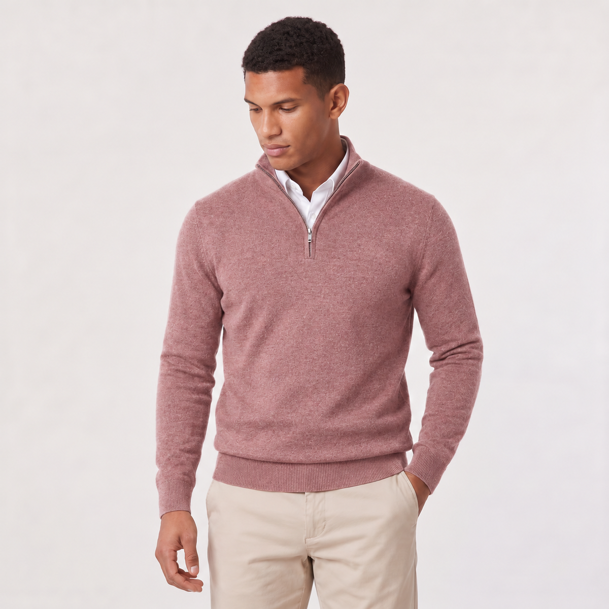 Men's Quarter-Zip Stand Collar Jumper, Knitted Sweater - view 4