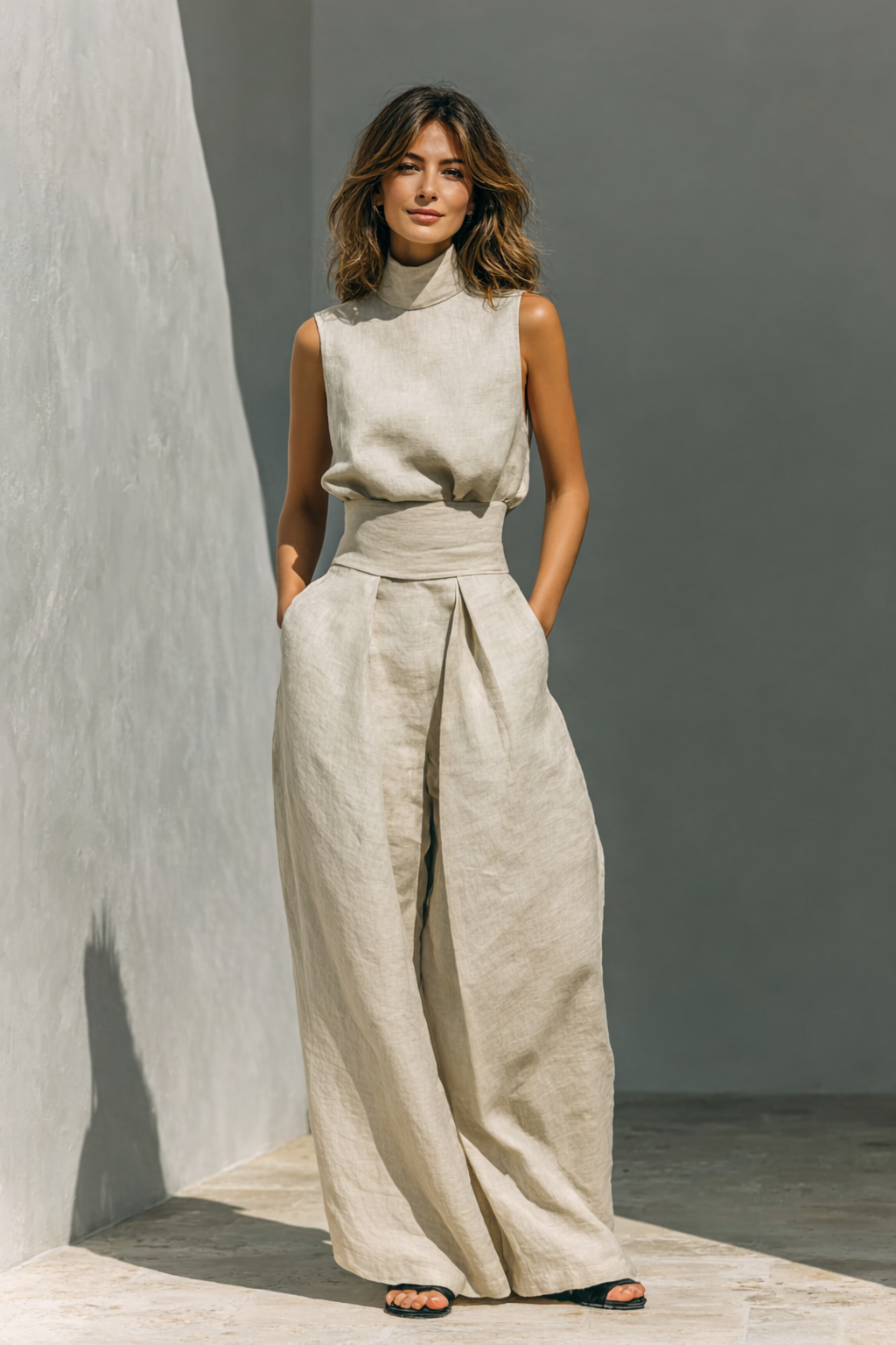 Sofia cotton linen set - Khaki front