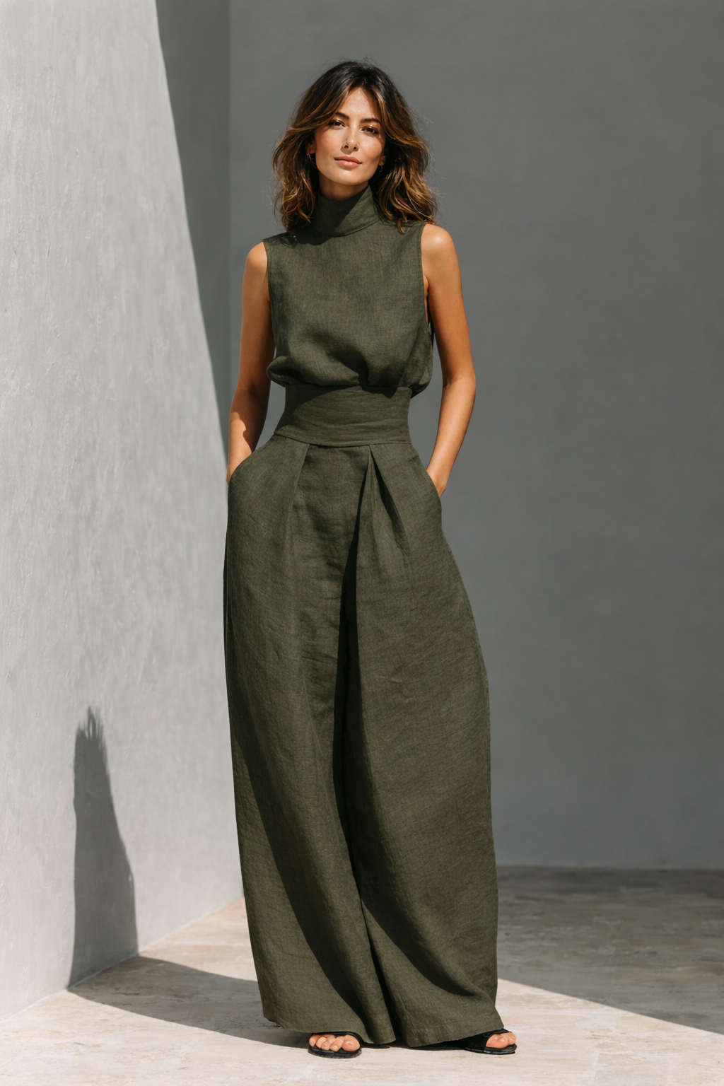 Sofia cotton linen set - Army Green front