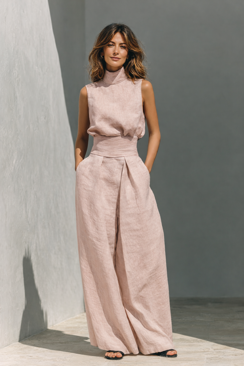 Sofia cotton linen set - Light Pink front