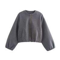 Women's Cropped Bomber Jacket with Elasticated Hem and Cuffs