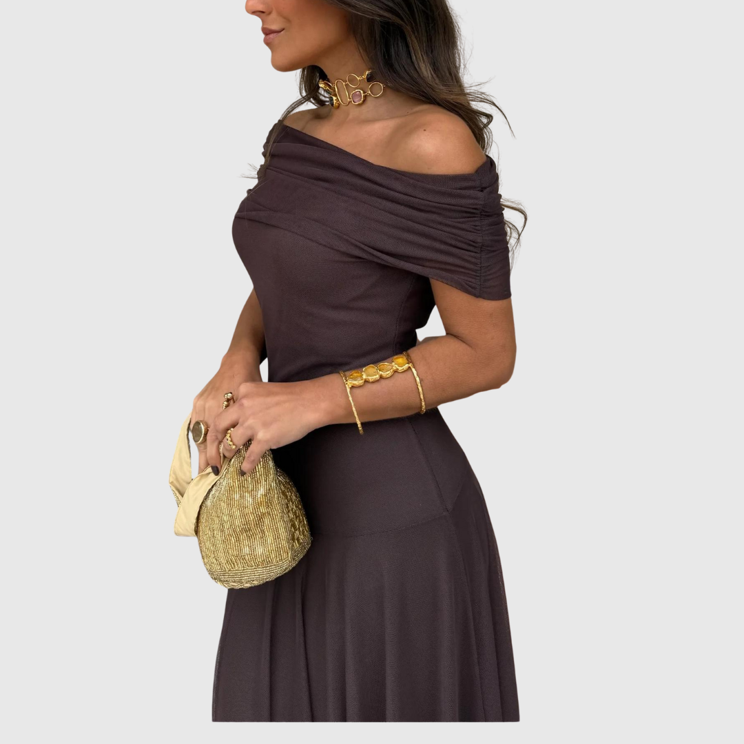 Narvalle | Women's Off-Shoulder Chiffon Maxi Dress — image 4