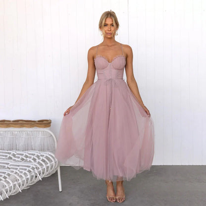 Ornelle | Tulle Corset Midi Dress with Adjustable Straps - Image 2